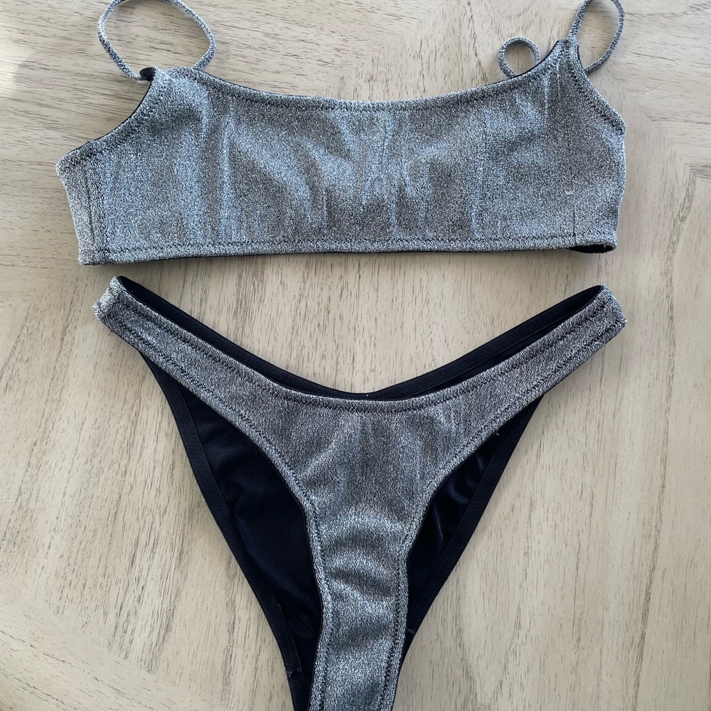 Triangl Silver and Black Bikini Set